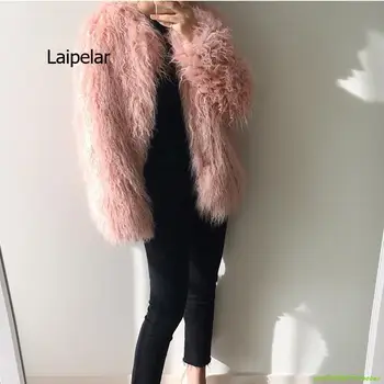 Есенно-зимни нови палто от изкуствена кожа, дамски розови модни тънки вълнени палта с дълга коса, паркове, дамски топ