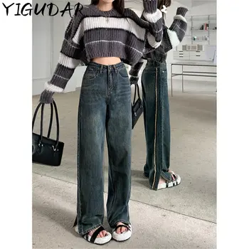 2023 Зима Y2k Модни дамски дънки Harajuku с широки штанинами в стил пънк, свободни ежедневни дънкови панталони-карго, мешковатая градинска дрехи, дълги панталони Tide