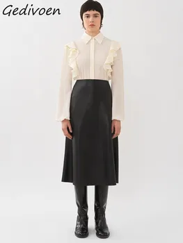 Модерен дизайн лятна дамска риза с ревера и ръкав-фенерче, коприна блуза, Ringe