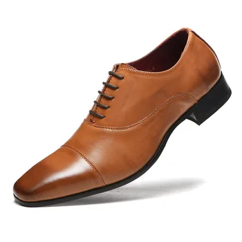 Луксозни маркови мъжки модел обувки, кафяви модерен мъжки бизнес кожени обувки от лачена кожа, ежедневни обувки на нисък ток, Chaussure Homme